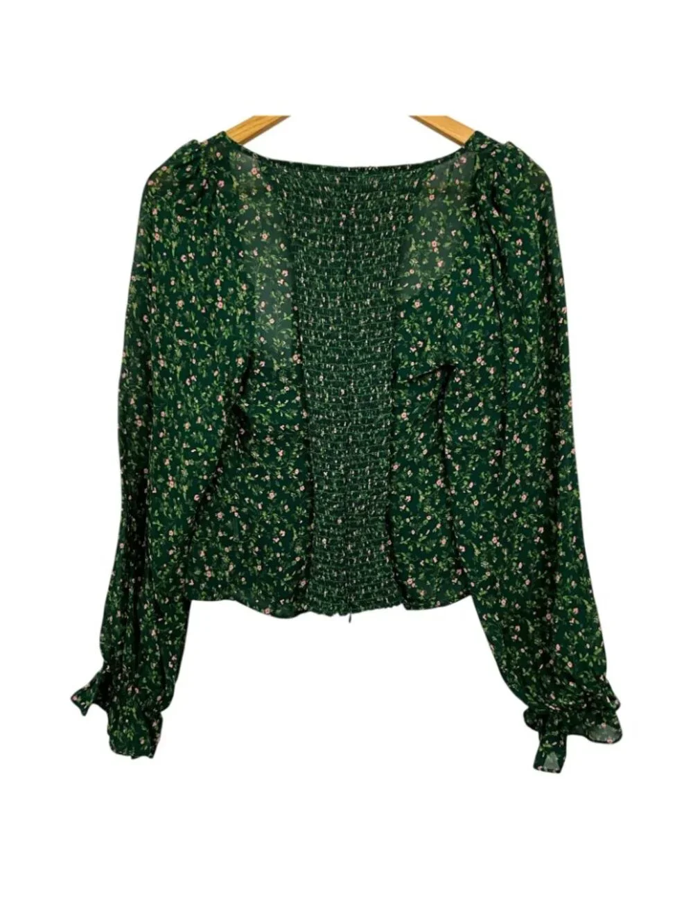 NWT Reformation Chase Top Womens 10 Green Floral Sweetheart Puff Sleeve Blouse